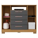 Ver imagem 4 de Cômoda para Quarto 2 Portas e 4 Gavetas com Chave 120,5cm com Pés Floripa Cinza/Carvalho Americano/Grafite