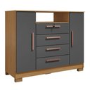 Ver imagem 2 de Cômoda para Quarto 2 Portas e 4 Gavetas com Chave 120,5cm com Pés Floripa Cinza/Carvalho Americano/Grafite