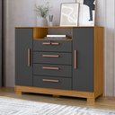 Ver imagem 1 de Cômoda para Quarto 2 Portas e 4 Gavetas com Chave 120,5cm com Pés Floripa Cinza/Carvalho Americano/Grafite
