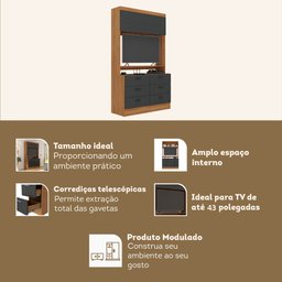 Estante para Tv até 42 Polegadas Viena1 Porta 6 Gavetas Espresso Móveis - 5