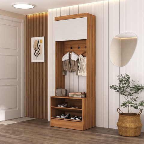 Sapateira 1 Porta com Prateleira Externa Viena Yescasa Branco/Nogal