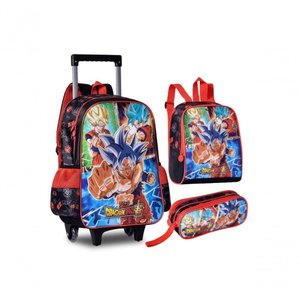 Kit Mochila Dragon Ball Super Carrinho Azul 40x30x13cm