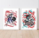 Ver imagem 1 de Kit 2 Quadros Decorativos Ogum E São Jorge 24x18cm - com vidro:Madeira preta