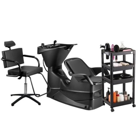 Kit Salão de Beleza Lavatório Reclinável Champ + Cadeira Titan + Carrinho Auxiliar Junior -