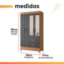 Ver imagem 3 de Guarda Roupas Solteiro com Espelho 4 Portas 2 Gavetas Mobi Nature / Grafite Albatroz
