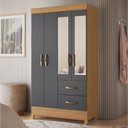 Ver imagem 2 de Guarda Roupas Solteiro com Espelho 4 Portas 2 Gavetas Mobi Nature / Grafite Albatroz