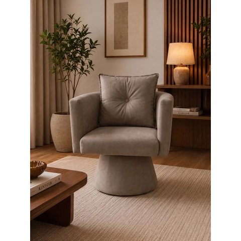 Poltrona Decorativa Orgânica Base Fixa Agatha Suede Cappuccino Liso