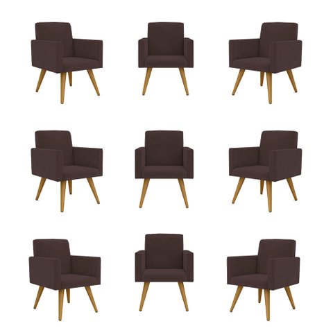 Kit 9 Poltronas Nina Decorativa para Recepção Balaqui Decor Cor:Marrom