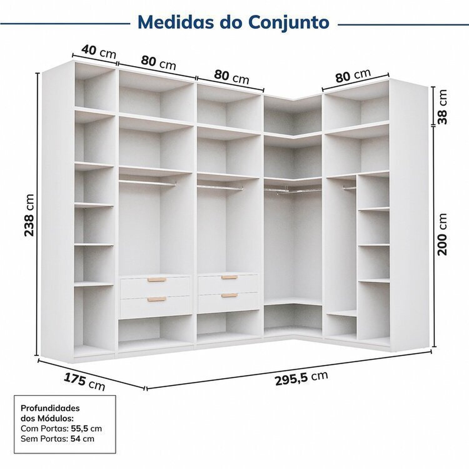 Guarda-roupa Modulado de Canto 10 Peças 18 Portas Jade Cabecasa Madeiramadeira - 3