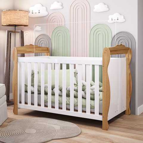 Berço Mini Cama 3 em 1 Americano 100% MDF Cocada Espresso Móveis Branco Brilho/Amêndoa