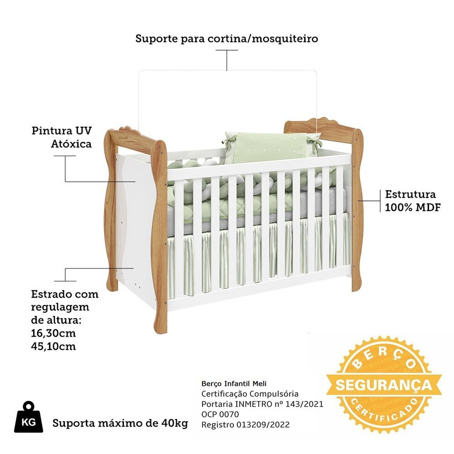 Berço Mini Cama 3 em 1 Americano 100% Mdf Cocada - 4