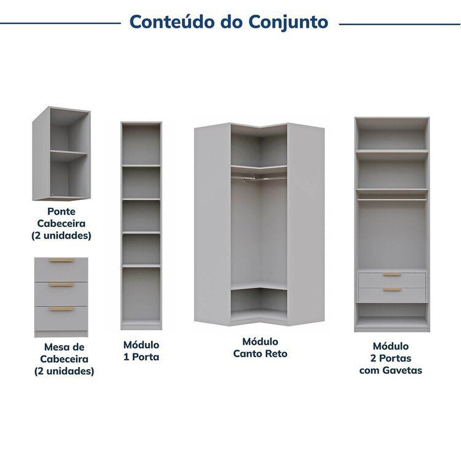 Guarda-roupa Modulado 7 Peças 7 Portas 2 Mesa Cabeceira Jade Cabecasa Madeiramadeira - 4