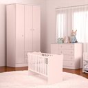 Ver imagem 1 de Conjunto Infantil Doce Sonho Rosa Acetinado: Berço Doce Sonho + Kit Rodízios + Cômoda Doce Sonho