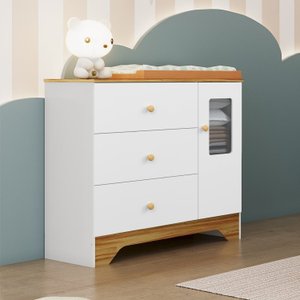 Cômoda Infantil 1 Porta com Janela Retangular e 3 Gavetas 100% Mdf Cocada