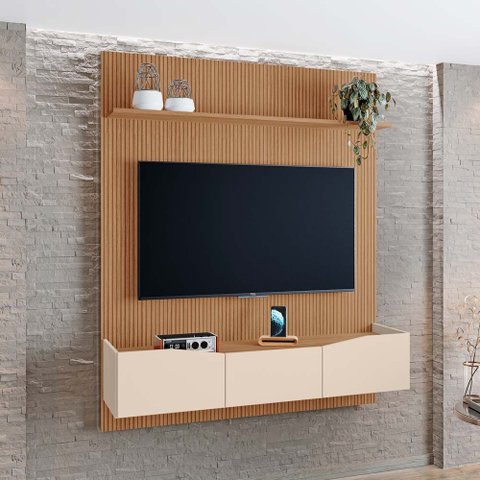 Painel Luciana 100% Mdf Tuboarte 3 Porta Basculante P/ Tvs de até 55 Polegadas