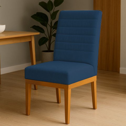 Cadeira de Jantar Mavie Estofada para Sala de Jantar Sofisticado Linhas Horizontais - Suede Azul
