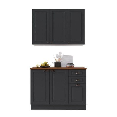 Cozinha Compacta Bariloche 6 Portas 2 Gavetas com Tampo 100% MDF Chumbo - Indékes