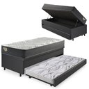 Ver imagem 1 de Bicama Box Baú Viúva 120x203 Courino Linho Preto com Colchão Adapto Molas Ensacadas Ecoflex