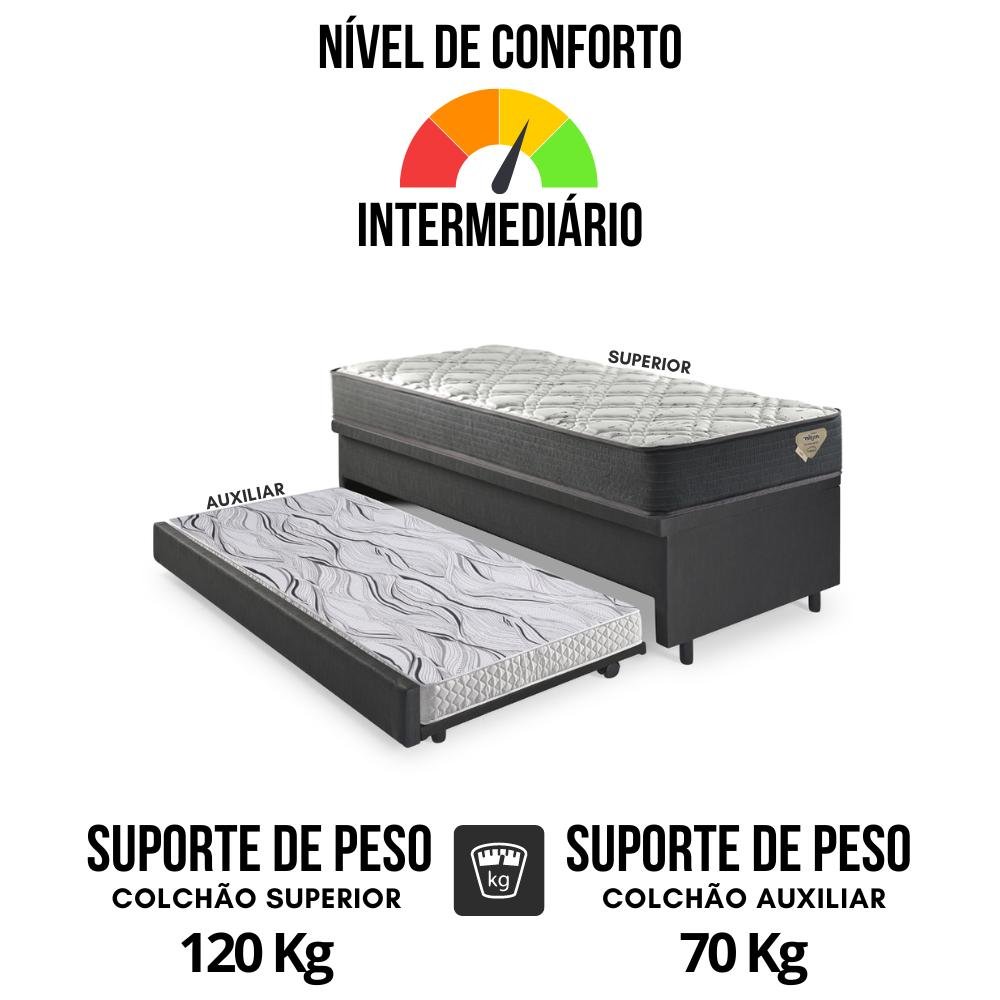 Bicama Box Baú Viúva 120x203 Courino Linho Preto com Colchão Adapto Molas Ensacadas Ecoflex - 8