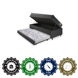 Bicama Box Baú Viúva 120x203 Courino Linho Preto com Colchão Adapto Molas Ensacadas Ecoflex - 6