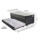 Ver imagem 2 de Bicama Box Baú Viúva 120x203 Courino Linho Preto com Colchão Adapto Molas Ensacadas Ecoflex