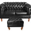 Ver imagem 1 de Sofá 2 Lugares com Puff Duquesa Decoração Sara Recepção Chesterfield Preto