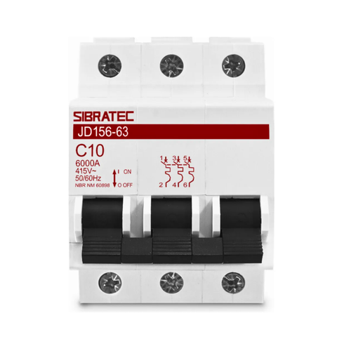 Disjuntor Din Trifásico 10a C 3ka 10313 Sibratec