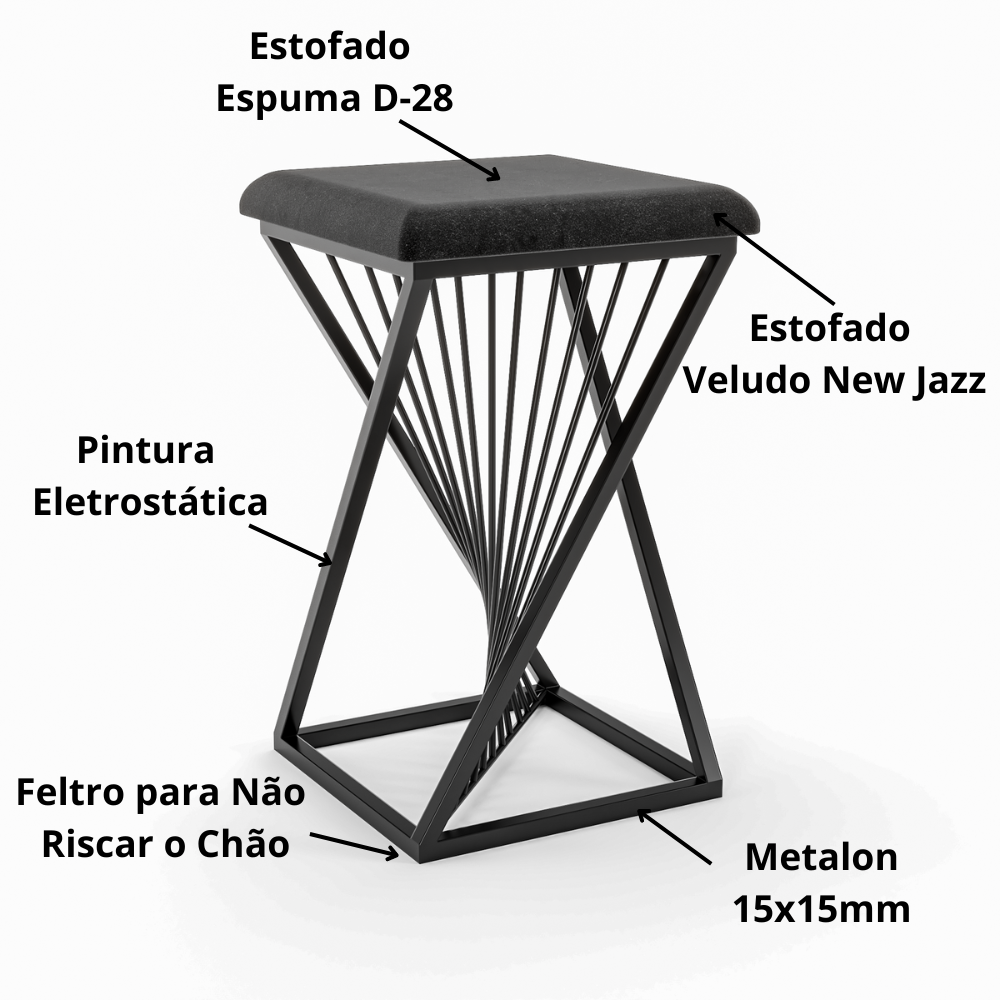 Banqueta Pacific Luxo Baixa em Metal Estilo Industrial 48cm Preto - 5