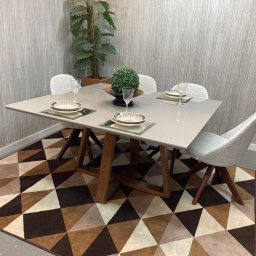 Sala de Jantar Mesa Versatille Quadrada Com 8 Cadeiras Dilly Giratórias D'Confort Design Suede Azul  - 6