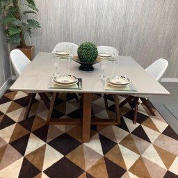 Sala de Jantar Mesa Versatille Quadrada Com 8 Cadeiras Dilly Giratórias D'Confort Design Suede Azul  - 5