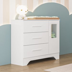 Cômoda Infantil 1 Porta com Janela Retangular e 3 Gavetas 100% Mdf Liam