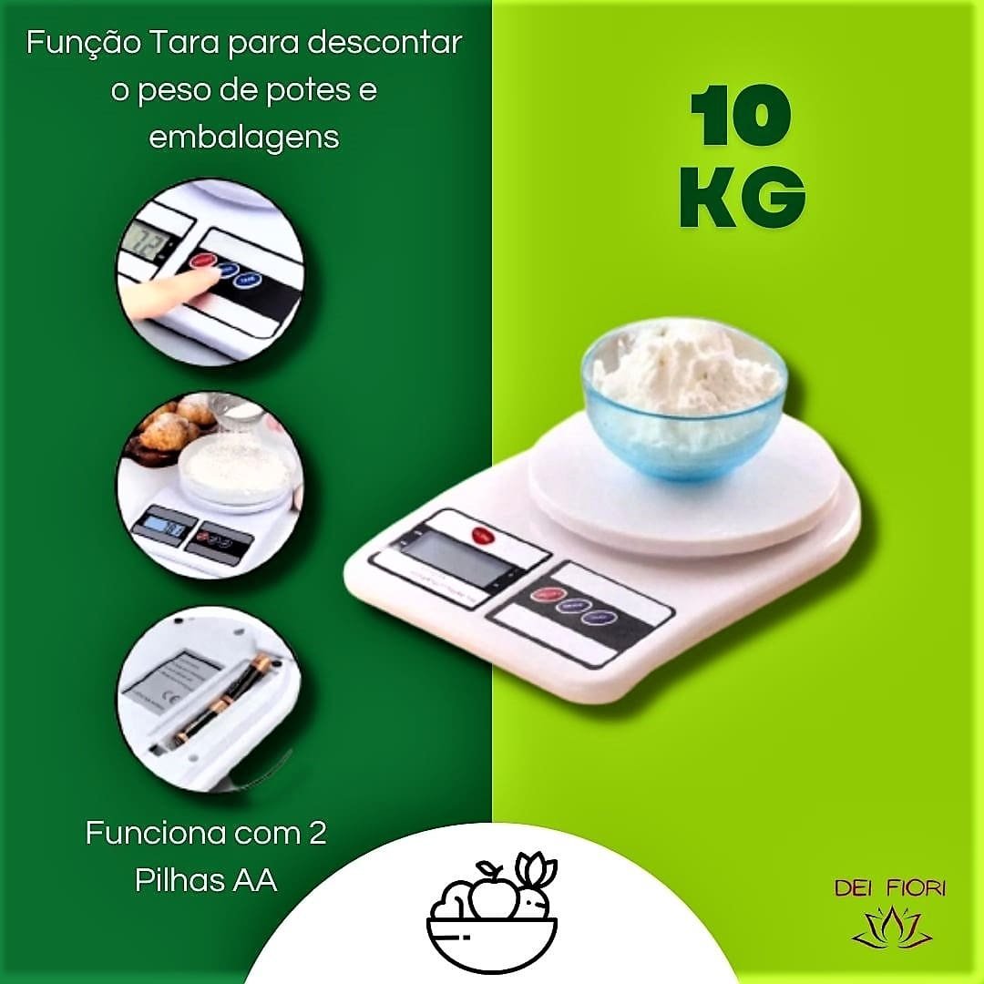 Balança Digital Eletrônica Alta Precisão 10kg Dietas Nutrição Cozinha Culinária Alimentos Compacta - 5