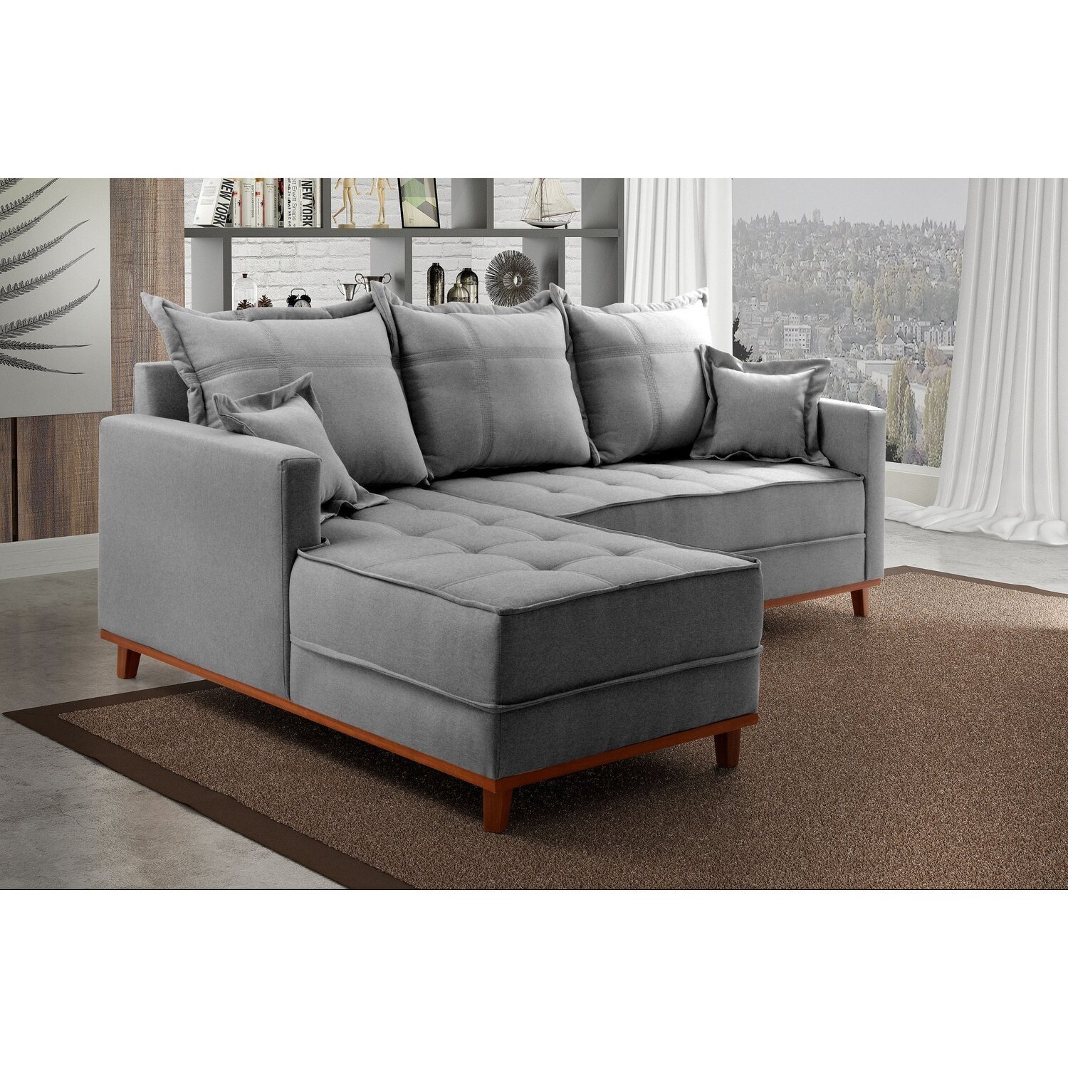 Sofá Moderno 3 Lugares com Chaise Ônix