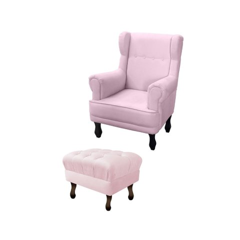 Poltrona de Amamentação Elisa + Puff Retrô Suede Rosa Bebê