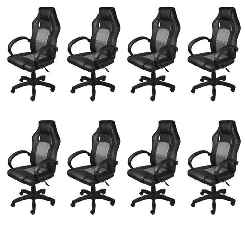 Kit 8 Cadeiras Gamer com Relax e Braço Estofado Raptor 3316 Preto