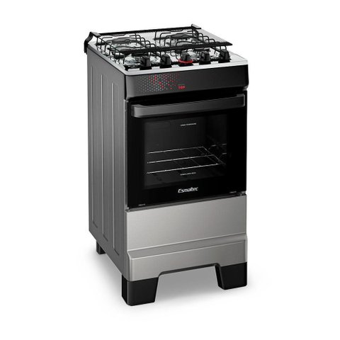 Fogão a Gás Mesa Inox Tampa de Vidro Forno 50l Esmaltec Ideal Top Inox 4 Bocas Bivolt