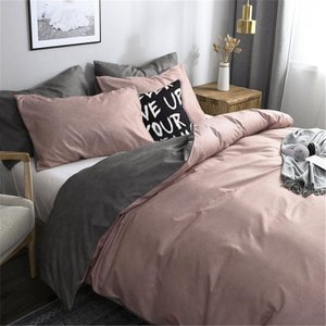 Jogo de Cama Casal Super King Rosé com Cinza 7 Peças Edredom