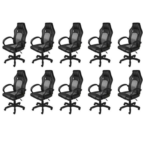 Kit 10 Cadeiras Gamer com Relax e Braço Estofado Raptor 3316 Preto