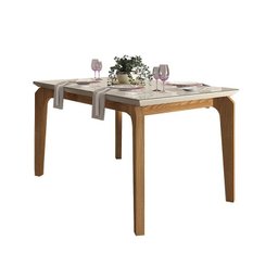 Mesa de Jantar Dália Tampo Chanfrado 140x90 Carvalho Europeu/Creme - PR Móveis - 1