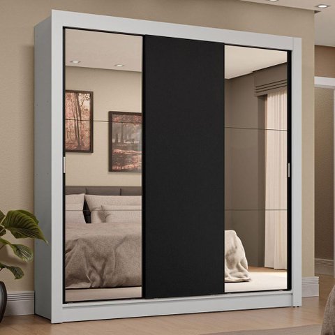 Guarda-roupa Casal 3 Portas de Correr com Espelhos 4 Gavetas Branco/preto Sublime Plus Madesa Branco