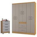 Ver imagem 1 de Cômoda 867 4 Gavetas com Guarda Roupa Casal Milão 6 Portas Damasco Off White - Poquema