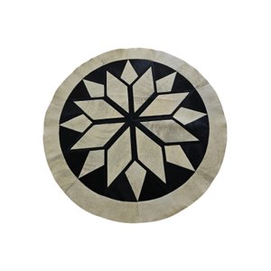 Tapete de Couro Natural Mandala Vermelho Branco 1,60 Diametro