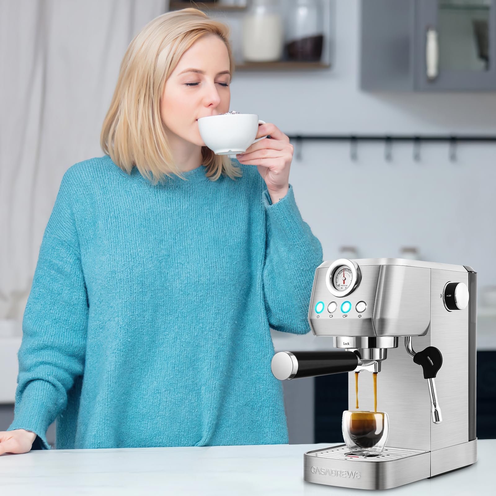Casabrews Máquina de Espresso 20 Bar com Vaporizador de Leite (prata) - 7