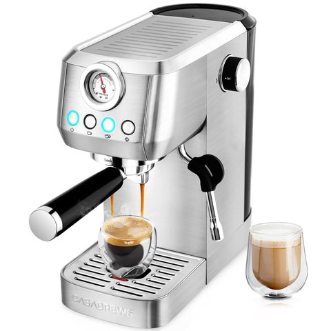 Casabrews Máquina de Espresso 20 Bar com Vaporizador de Leite (prata)