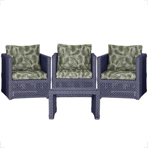 Mesa e 3 Poltronas Madri Corda Náutica Estofado 5 Trama Azul