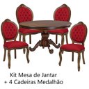Ver imagem 1 de Kit Mesa 1,30 + 4 Cadeiras Medalhão Entalhadas Imbuia Envelhecido e Veludo Vermelho