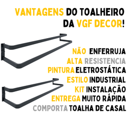 Kit 2 Un Suporte Porta Toalha de Banho Duplo Toalheiro Metal - 3