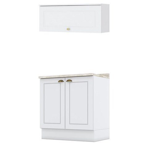Balcão 2 Portas 80cm com Tampo e Aéreo Basculante Americana Branco - Móveis Henn