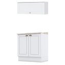 Ver imagem 1 de Balcão 2 Portas 80cm com Tampo e Aéreo Basculante Americana Branco - Móveis Henn