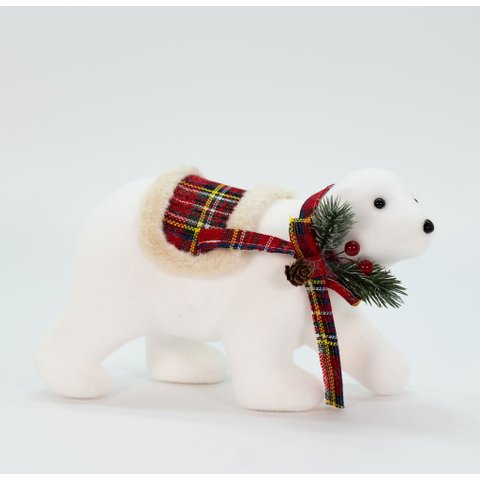 Natalino Enfeite Ursinho Polar com Cachecol Xadrez 18 Cm